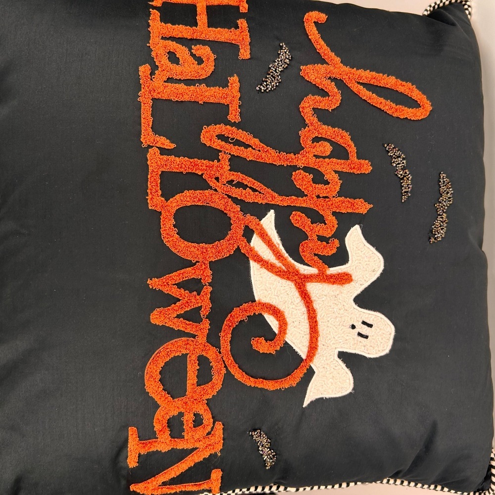 MacKenzie-Childs Happy Halloween Embroidered Ghost Bat Pillow 20x20 75741-1203 - Picture 14 of 16
